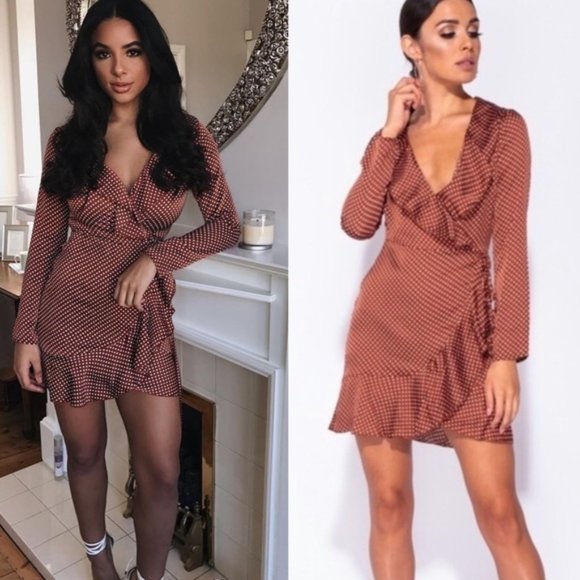 Dresses & Skirts - Casey Bronze Satin Polka Dot Wrap Dress